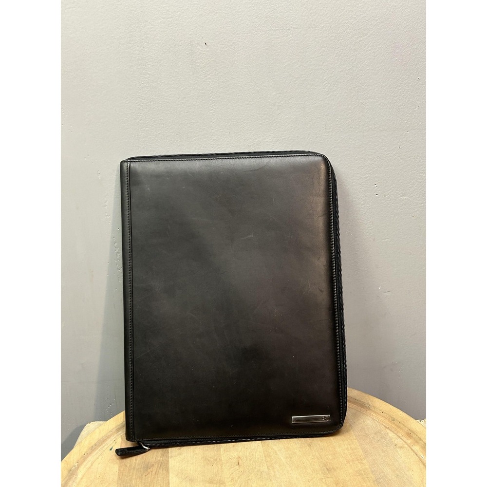 Calvin Klein CK Black Faux Leather Zip Portfolio Padfolio Organizer Case Office